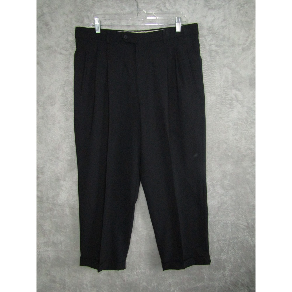Zignone Italy Mens Black 100%‎ Wool Pleated Dress Pants Size 36
